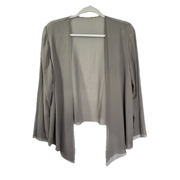 Eileen Fisher 100% Silk Open Front Drape Jacket Womens XS Gray Crepe Sheer Cape - Picture 1 of 10